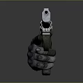 Revolver With Metallic Barrel And Cylinder Held By Tactical Gloved Hand Showing Details
