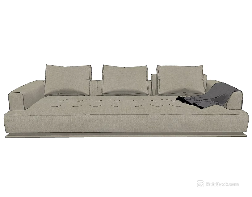 Light Gray Fabric Multi Seat Sofa With Three Cushions And Modern Design 3d model