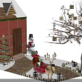 Festive Christmas Scene With Red Barn Snowman Decorated Tree Sleigh And Reindeer Ornaments