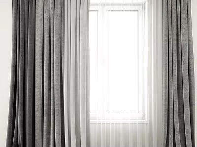 Gray and White Curtains With Sheer Fabric For Modern Window Decoration 3d model