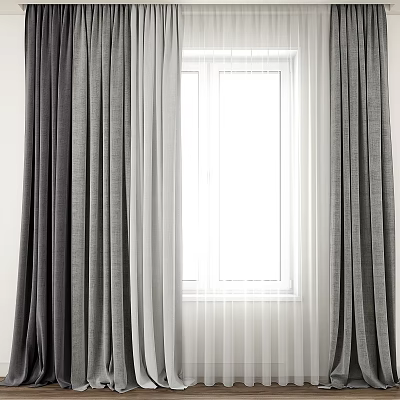Gray and White Curtains With Sheer Fabric For Modern Window Decoration 3d model