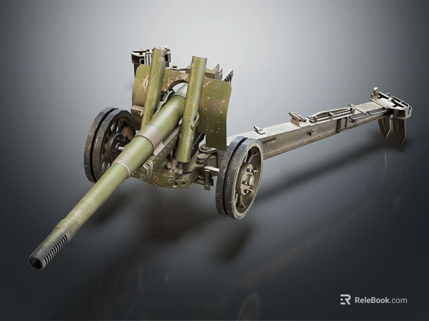 Vintage Military Cannon Artillery with Wheels and Long Metal Barrel 3d model 
