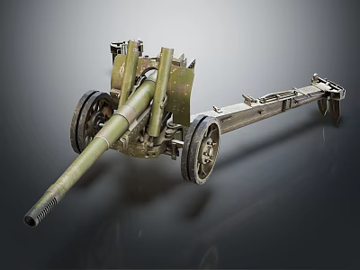 Vintage Military Cannon Artillery with Wheels and Long Metal Barrel 3d model