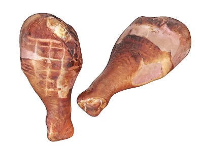 Two Brown Textured Smoked Chicken Drumsticks Isolated On White Background 3d model
