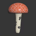 Red Cracked Cap Mushroom With White Stem And Gray Spots On Black Background