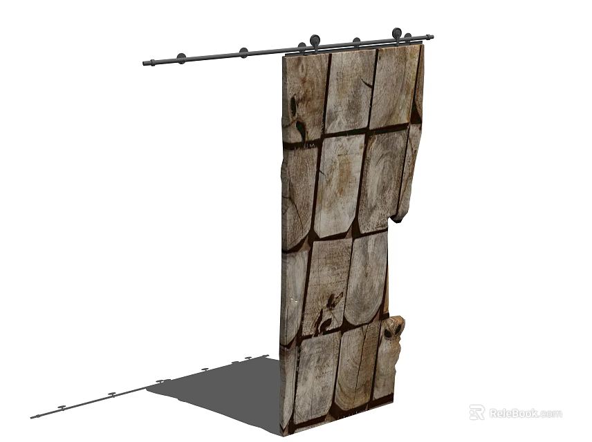 Rustic Wooden Sliding Barn Door With Plank Design And Sliding Track 3d model 