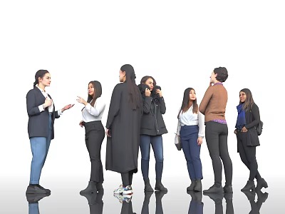 Group of Women Standing Together Talking in Different Outfits on White Background 3d model