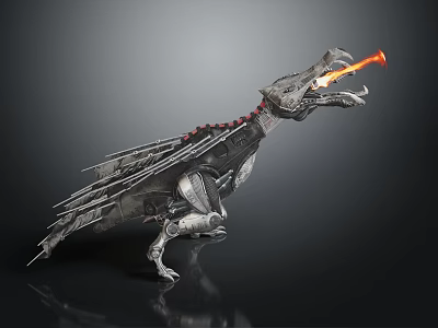 Fire Breathing Mechanical Dragon With Metal Wings And Robotic Body Structure 3d model