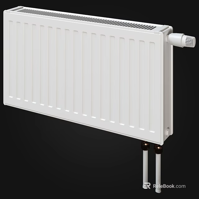 White Radiator with Vertical Fins and Metal Brackets for Home Heating System 3d model 