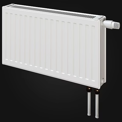 White Radiator with Vertical Fins and Metal Brackets for Home Heating System 3d model