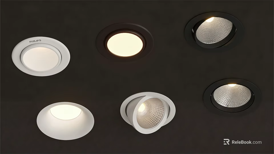 Modern LED Downlights and Spotlights with Various Designs and Ceiling Installation 3d model 
