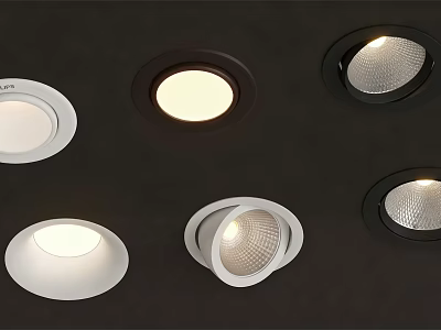 Modern LED Downlights and Spotlights with Various Designs and Ceiling Installation 3d model