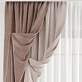Elegant Light Brown Curtains With White Sheer Layers And Pleated Design