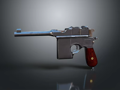Classic Revolver Featuring Shiny Metal Frame And Red Wooden Grip 3d model