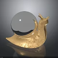 Artistic Golden Snail Sculpture With Transparent Sphere Reflecting Building And Sky