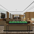 Modern Hotel Guest Room Interior With Comfortable Sofa Coffee Table TV Decorative Plants And Lamps