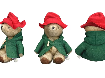 Cute Teddy Bear Plush Toys With Red Hats And Green Coats From Three Angles 3d model