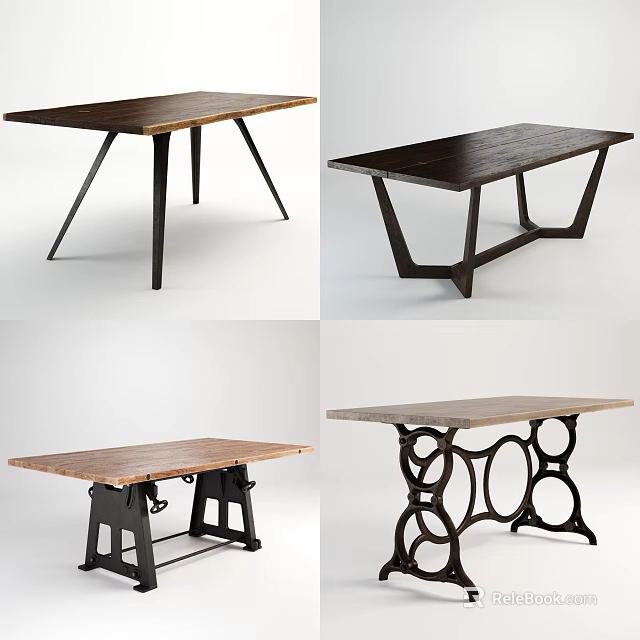 Wooden Dining Table With Black Metal Legs In Various Modern Designs 3d model 