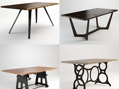 Wooden Dining Table With Black Metal Legs In Various Modern Designs 3d model