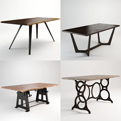 Wooden Dining Table With Black Metal Legs In Various Modern Designs 3d model