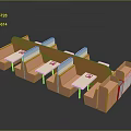 Modern Public Seating Furniture With Orange White Tables And Booth Layout For Cafe