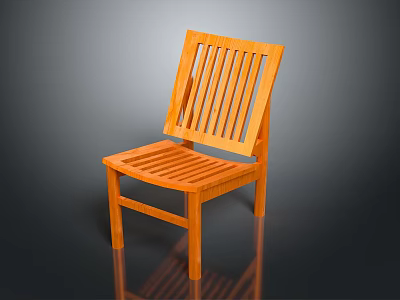 Orange Wooden Chair Featuring Slatted Back And Slatted Seat Simple Design 3d model
