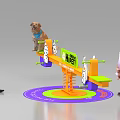 Kids Playground With Colorful Seesaw Cartoon Animals Little Girl And Fun Time