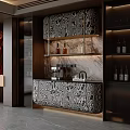 Modern Luxury Sideboard Cabinet With Patterned Doors Marble Countertop And Wine Storage Lighting 3d model
