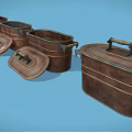 Household Copper Lidded Containers in Various Sizes with Open and Closed Lids