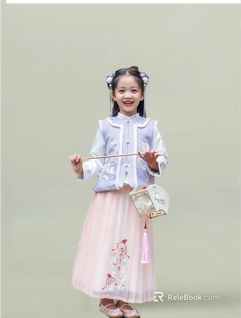 Young Woman In Traditional Chinese Costume Holding Decorative Lantern With Flower Hair Accessories 3d model 