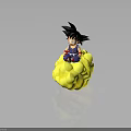 Anime Boy Character With Spiky Black Hair Sitting On Yellow Cloud In Blue Clothing