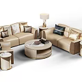 Elegant Modern Sofa Coffee Table Set With Decorative Pillows And Side Table Lamps 3d model