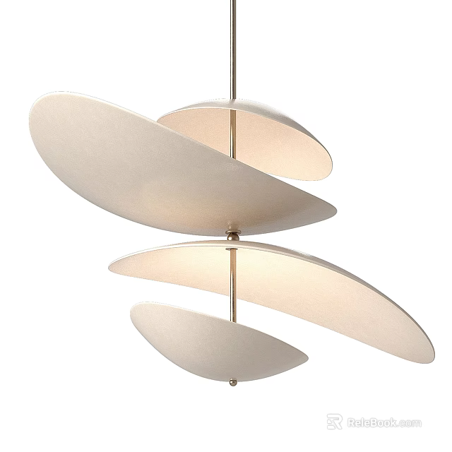 Modern Minimalist White Leaf Shaped Chandelier with Metal Frame Design 3d model 