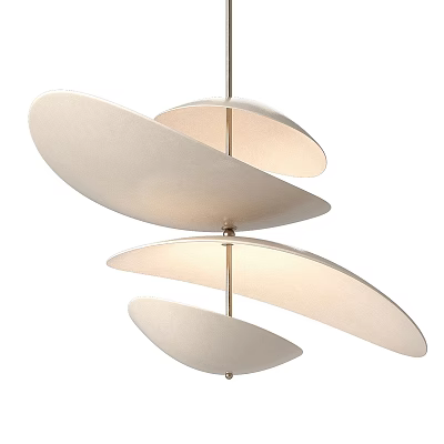 Modern Minimalist White Leaf Shaped Chandelier with Metal Frame Design 3d model