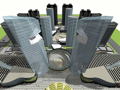 Modern Commercial Complex Featuring High Rise Buildings And Open Atrium Space 3d model