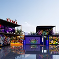 Creative Container Area Featuring Vibrant Graffiti Stairs And Reflective Outdoor Floor 3d model