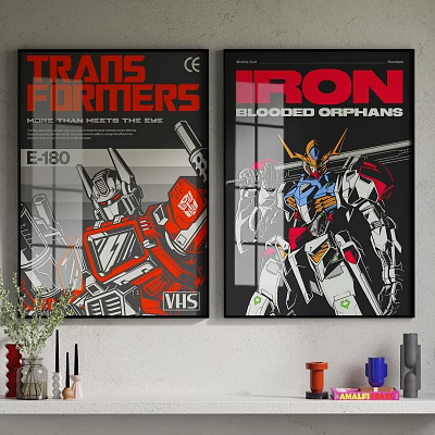 Two Robot Themed Posters With Transformers And Iron Blooded Orphans Characters For Wall Decor 3d model