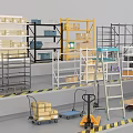 Industrial Warehouse Equipment With Forklift Metal Shelves Storage Boxes And Ladder
