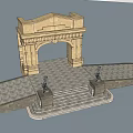 Classical Entrance Gate With Archway Stone Steps Statues And Paved Ground