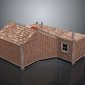 Rustic Wooden Cottage With Tile Roof Chimney And Small Window Exterior