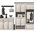 White Modern Shoe Cabinet With Coat Hooks Bench And Decorative Storage Space 3d model