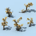 Arbor Trees with Yellow Leaves and Various Shapes in Light Blue Background with Ground Shadows