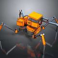 Yellow And Black Mechanical Spider Robot With Multiple Legs And Red Eye