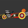 Cartoon Style Toy Race Car With Red Yellow Black Body Large Wheels And Decorative Details