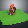 Charming Wooden House With Red Roof On Green Grassy Ground And Detailed Windows