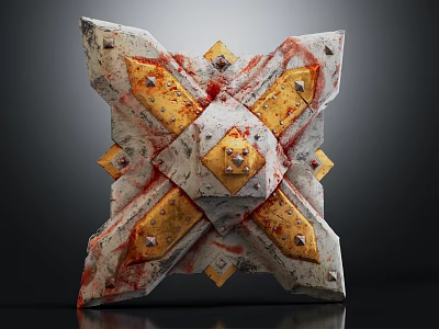 Medieval Shield Stone And Gold Decorative Design With Red Patterns And Metal Rivets 3d model