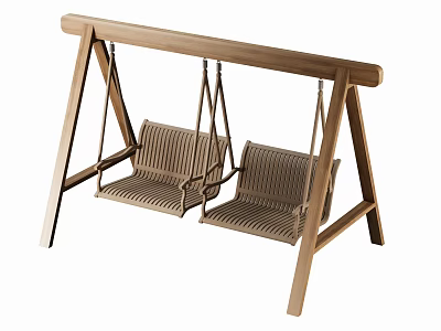 Outdoor Swing Chair with Wooden Frame Two Seats Striped Seats for Garden Patio 3d model