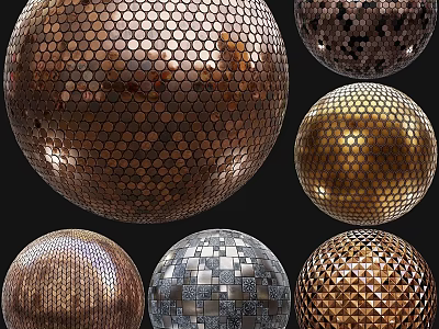 Decorative Spherical Components With Metallic Finishes Hexagonal Grid And Diamond Textures 3d model