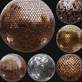 Decorative Spherical Components With Metallic Finishes Hexagonal Grid And Diamond Textures 3d model
