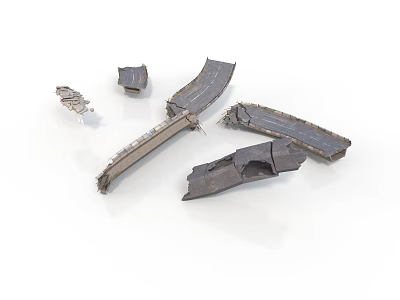 Broken Concrete Structural Components With Fragmented Shapes And Cracked Surfaces 3d model